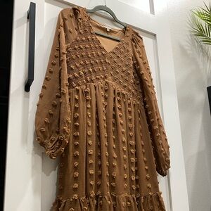 Camel Swiss Dot Mini Dress | Large